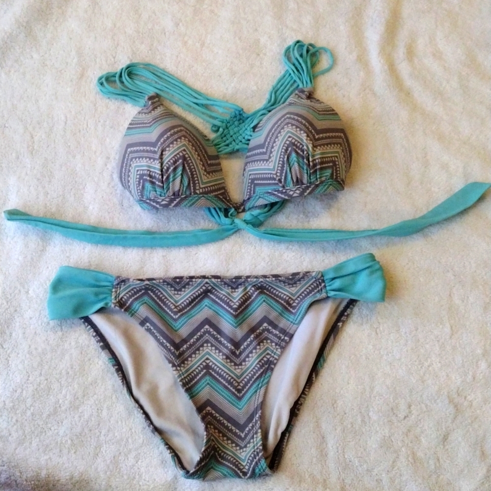Blue/gray/white bikini, size small